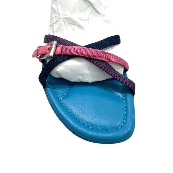 PRADA Y2K TURQUOISE BLUE KITTEN HEEL SLIDES W NAVY, PINK & PURPLE STRAPS - Picture 14 of 16